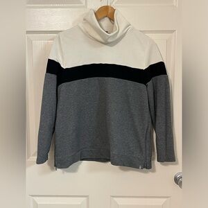 T by Talbots Striped Sweatshirt Turtleneck Striped Side Zip Bottom Womans sizeMP